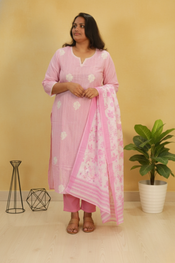 PREMIUM COTTON EMBROIDERED BABYPINK 3PC PALAZZO SET