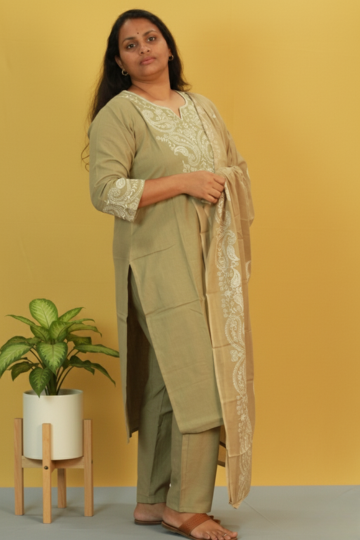 Elegant Simplicity: The Pastel Green Embroidered Flex Cotton Set