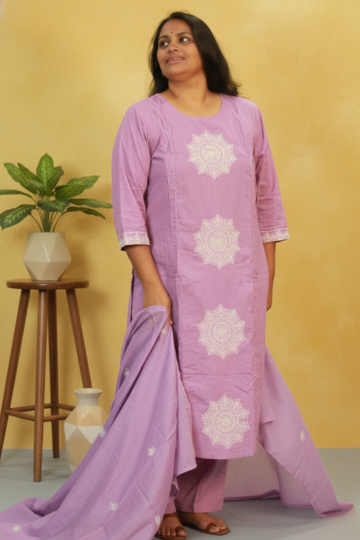 Radiance in Lavender: The 'Mandala Muse' 3PC Cotton Set