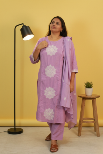 Radiance in Lavender: The 'Mandala Muse' 3PC Cotton Set