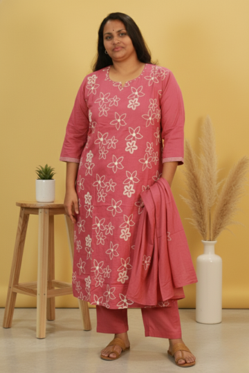 PURE MUL EMROIDERED 3PC SET IN ONION PINK