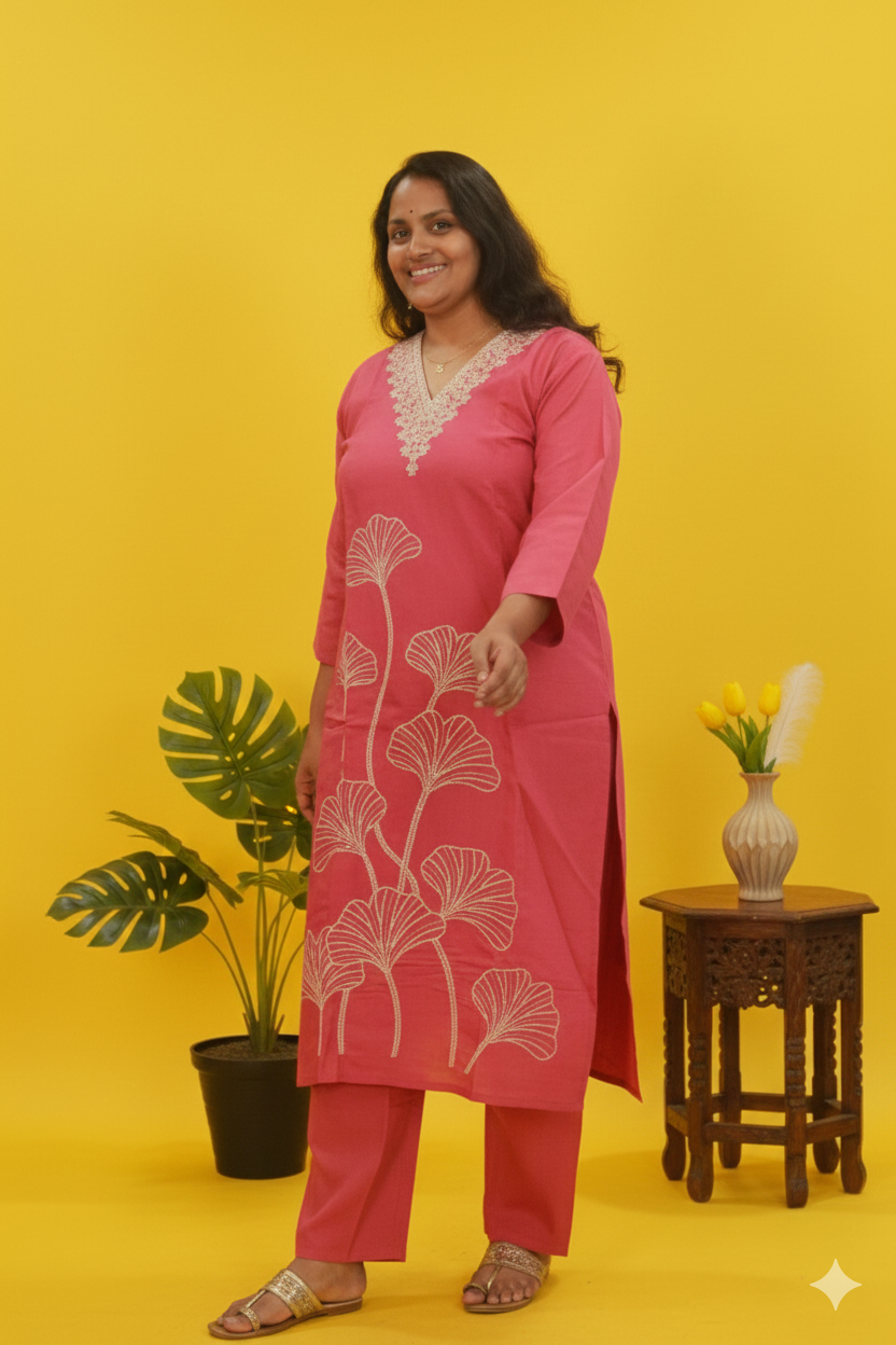 Peaches| Peach pink embroidered silk suit