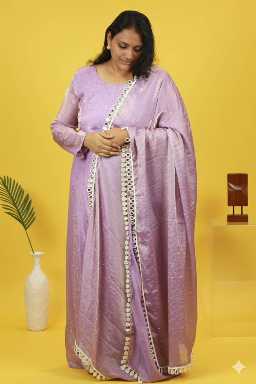 STAR STUDDED SPACE SILK ANARKALI IN LAVENDER