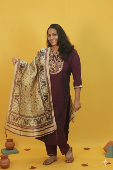 Prithvi- Violet Rangeela Silk Suit with Kalamkari Dupatta