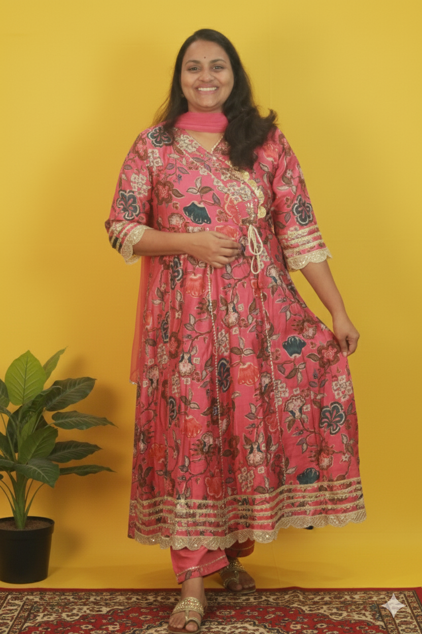 RajaRani majestic blooms in pink angrakha anarkali Set