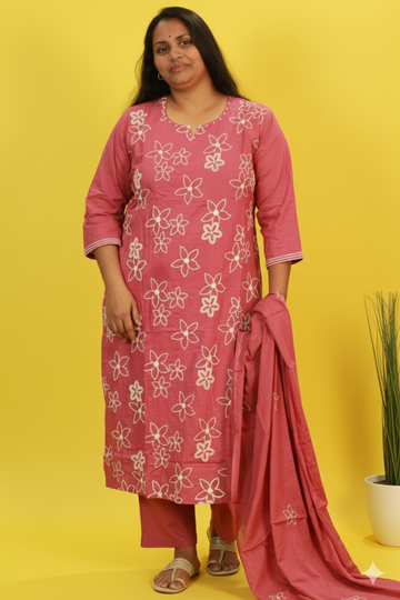 Creamy Premium floral embroidered mul cotton set