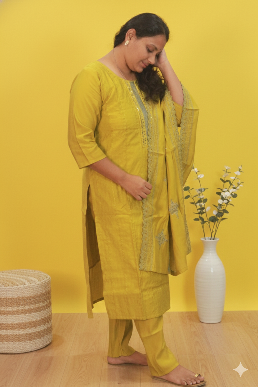 Grace fresh olive colored roman silk set