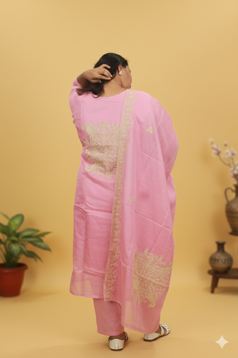 Mridula kota doria embroidered baby pink