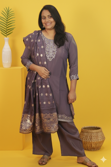 Vamika-Dark Lavender Silk Palazzo Set-banarasi dupatta
