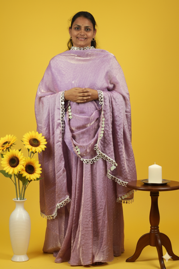 Swarovski stone studded anarkali in lavender