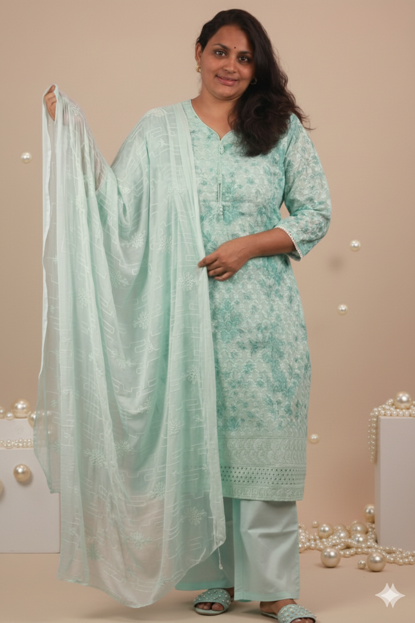 BLUE PEARL PURE COTTON CHIKAN& HAKOBA 3PC SET