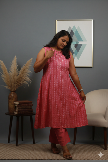 PINK MITTAI  PURE COTTON ALINE MIRROR WORK CO-ORD SET