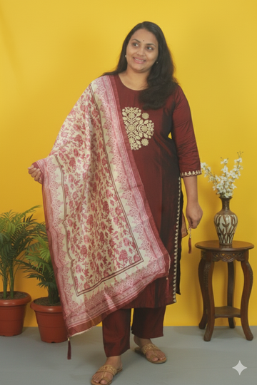 Kamali silky shine in rangeela silk wine maroon