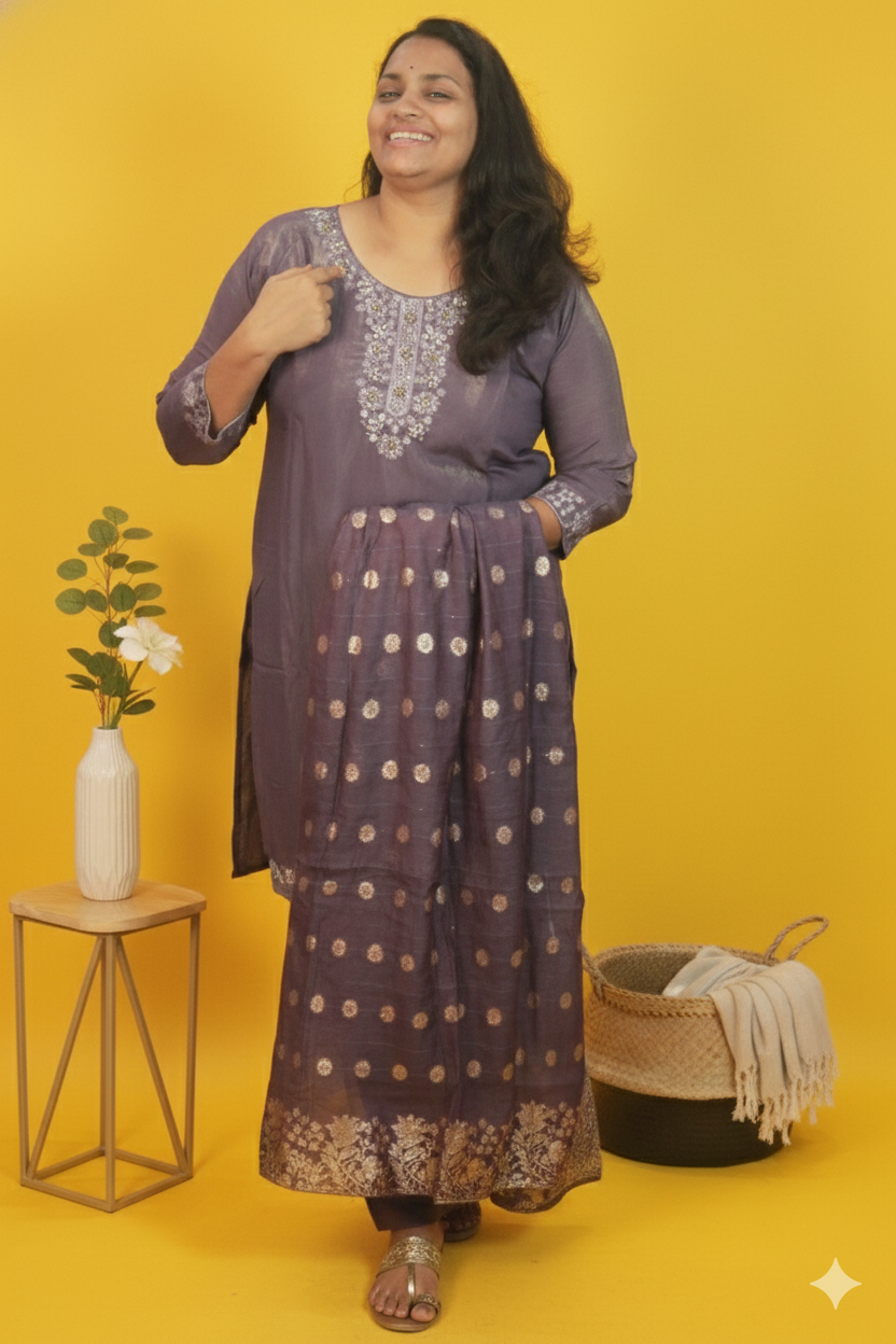 Vamika royal radiance in dark lavender silk palazzo set