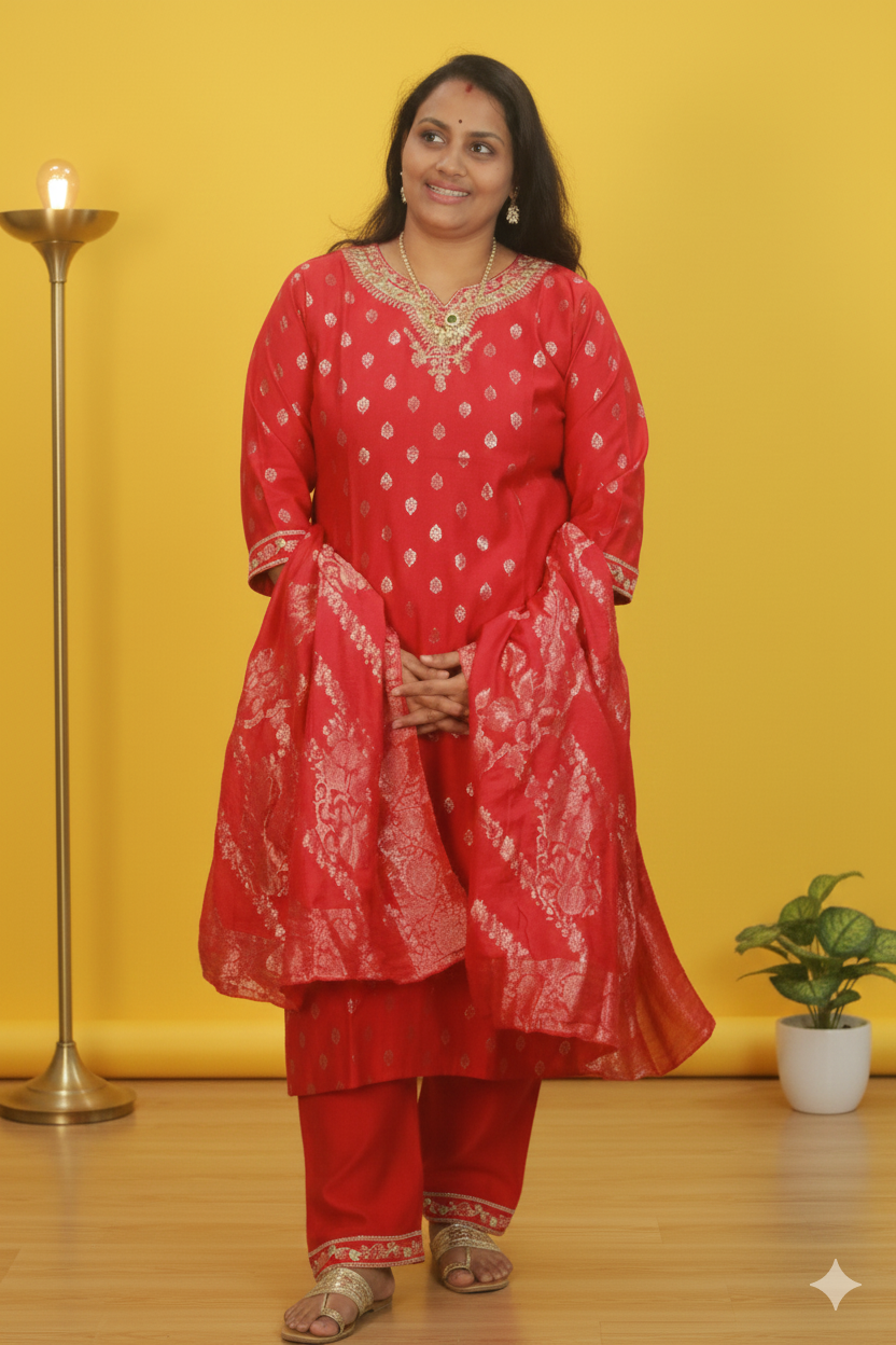 Jamuna the rani pink viscose silk ensemble