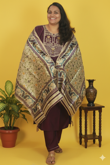 Prithvi regal charm in dual-shaded rangeela silk ensemble