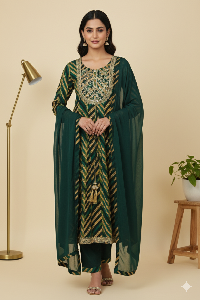 EMERALD ANARKALI IN GOLDEN EMBROIDERY