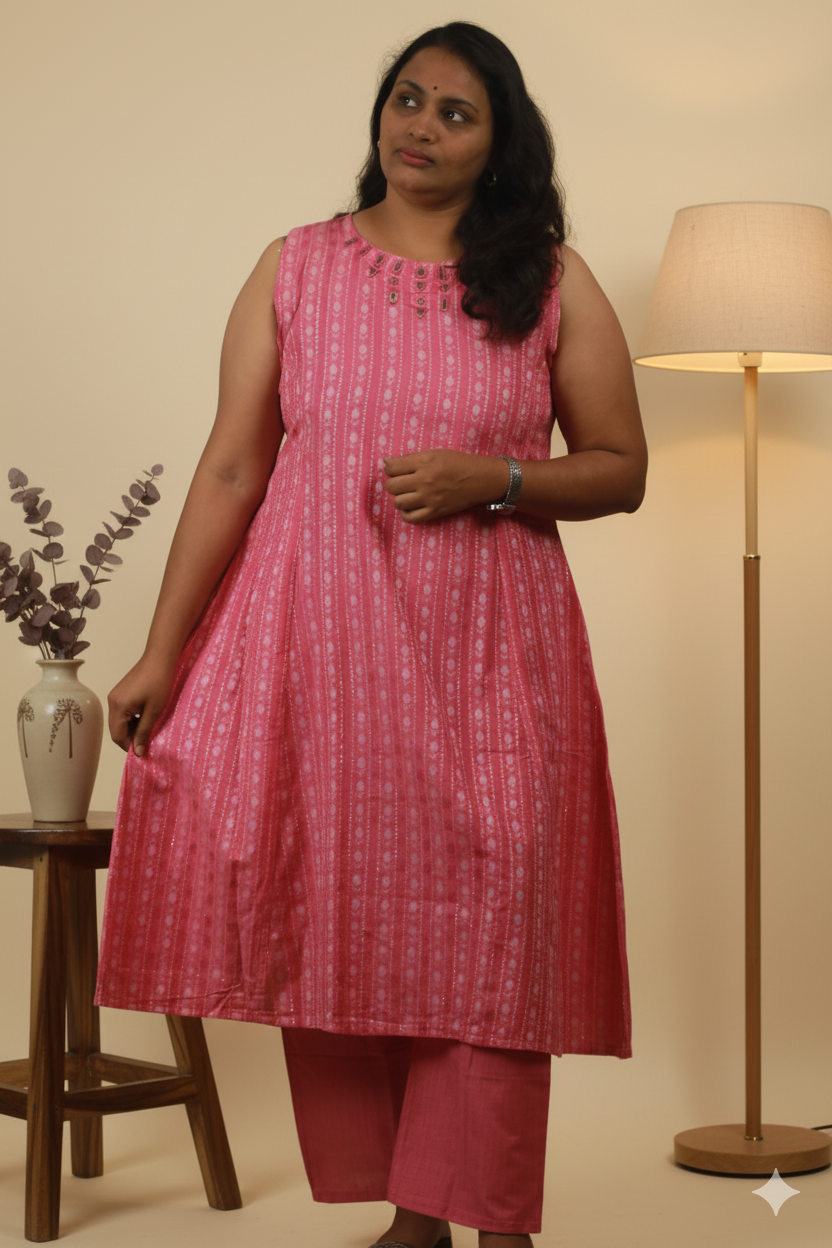 PINK MITTAI  PURE COTTON ALINE MIRROR WORK CO-ORD SET