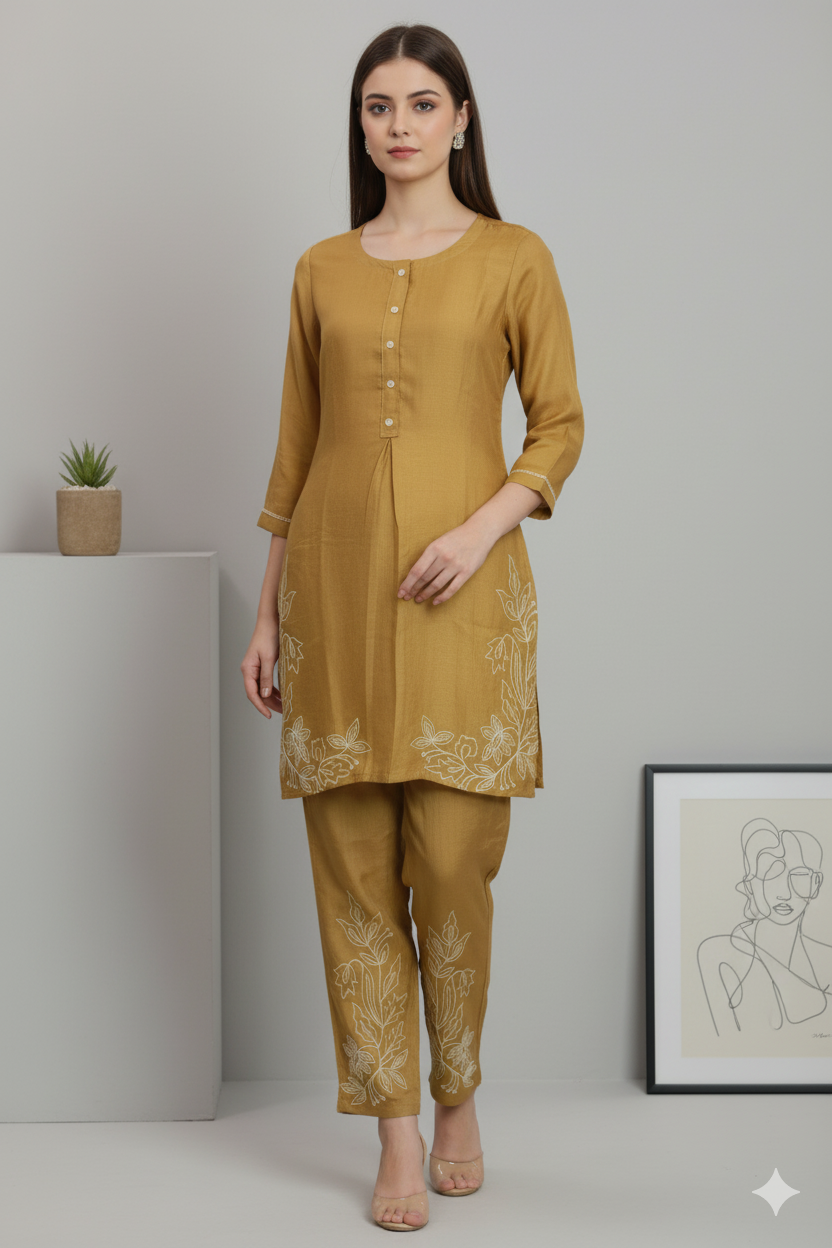 PEARLY GOLDEN EMROIDERED CO-ORD SET