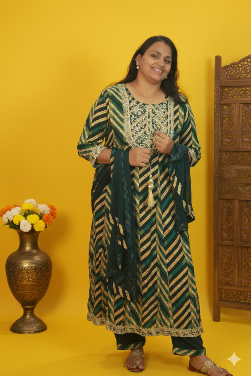 Emerald regal green wave anarkali set