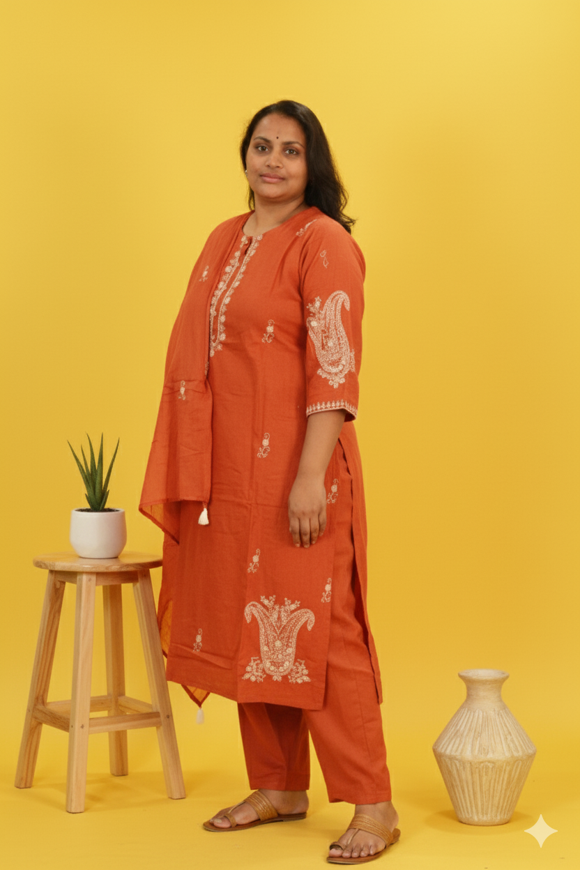 PREMIUIM FLEX COTTON RICH EMBROIDERED 3PC SET
