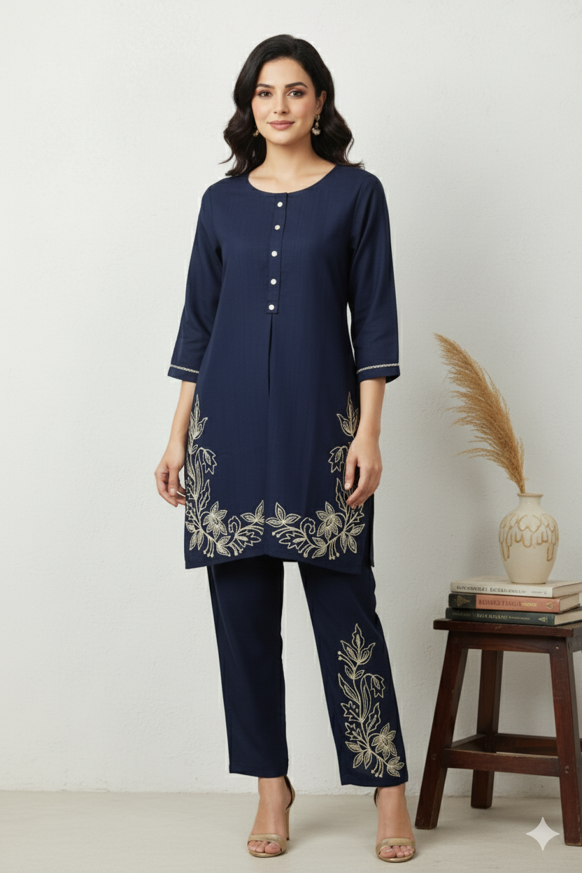 NAVY EMROIDERED CO-ORD SET