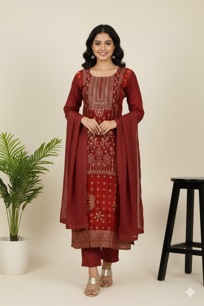 MAROON BENARASI 3PC SUIT