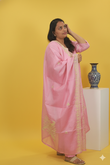 Mridula-kotadoria set-baby pink & royal embroidery work