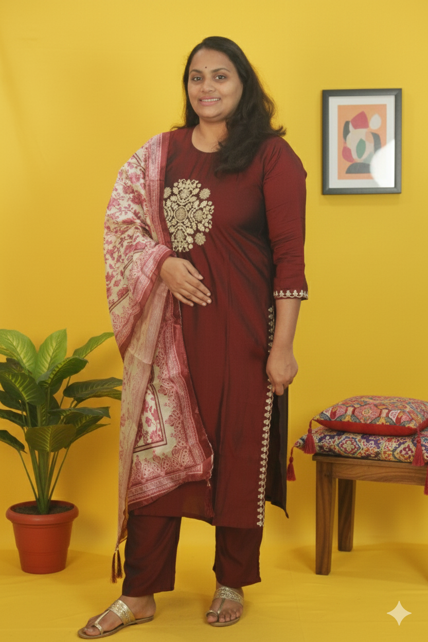 Kamali silky shine in rangeela silk wine maroon