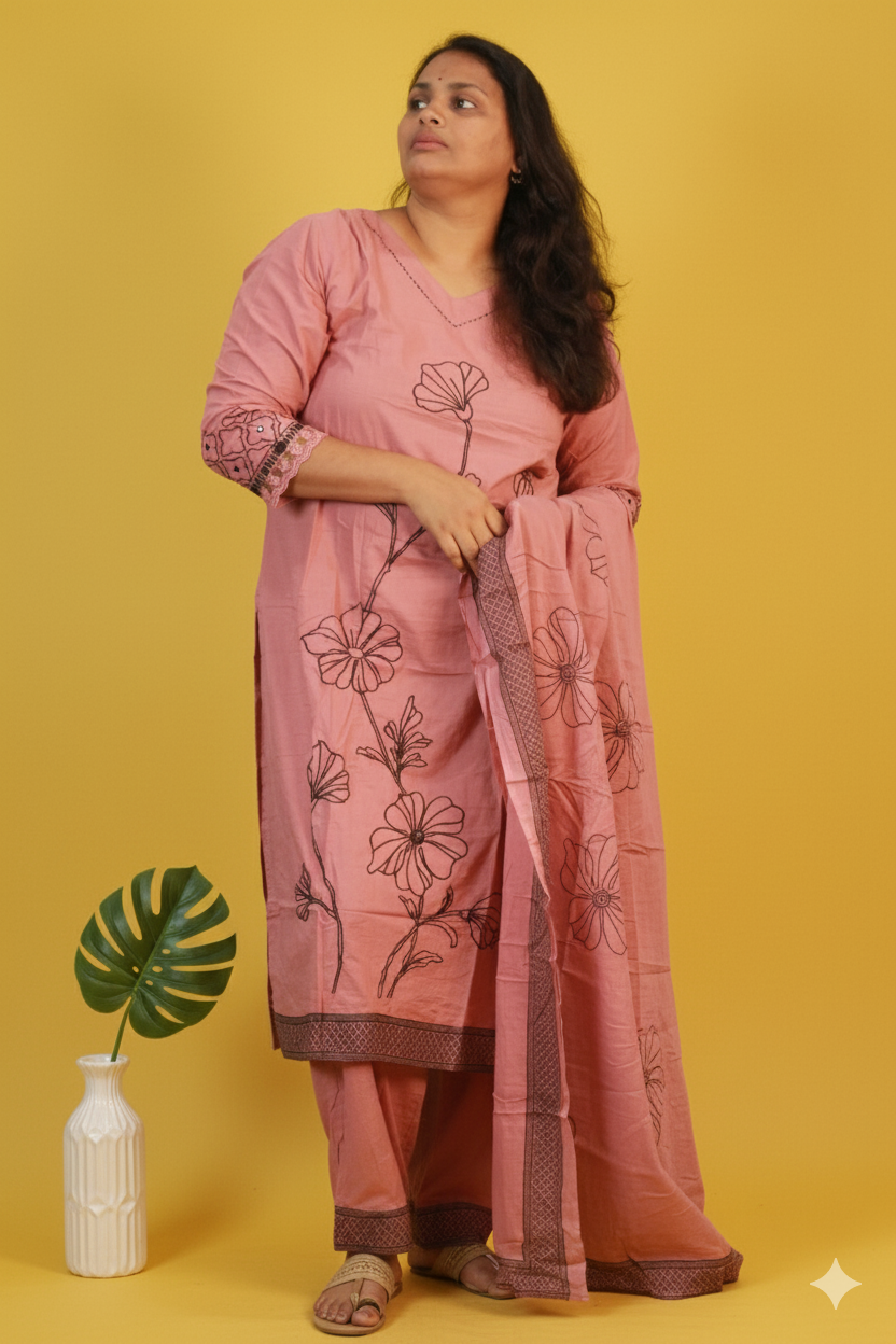 Serene Bloom : Pure Mul cotton emroidered palazzo set