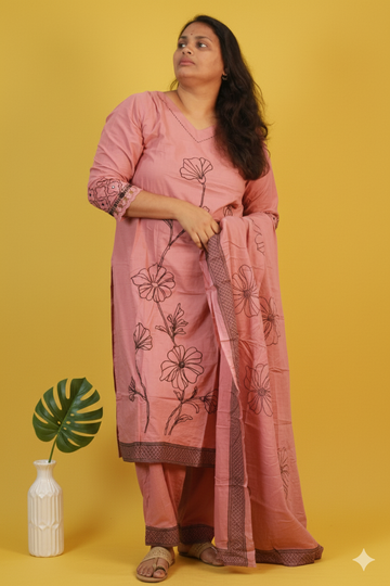 Serene Bloom : Pure Mul cotton emroidered palazzo set