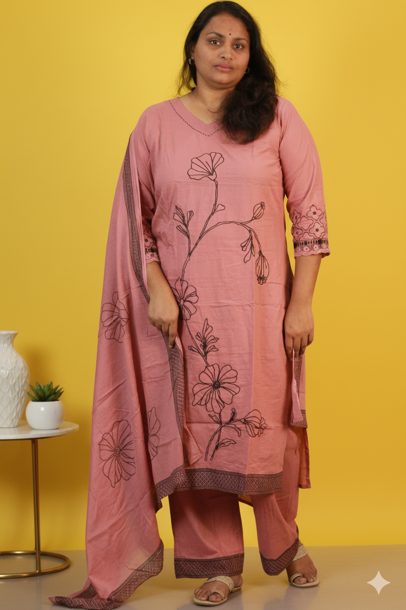 Serene Bloom : Pure Mul cotton emroidered palazzo set