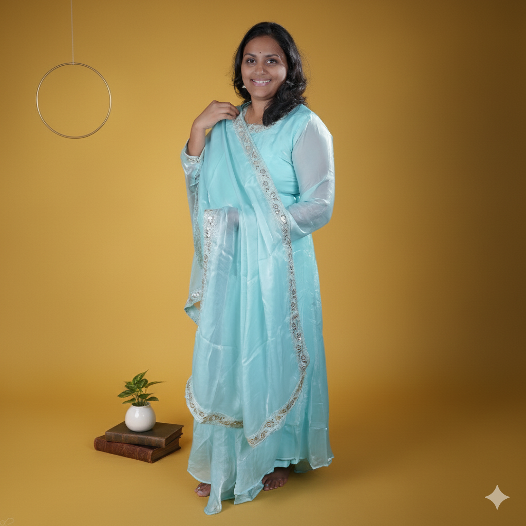 Jill spacesilk anarkali skyblue