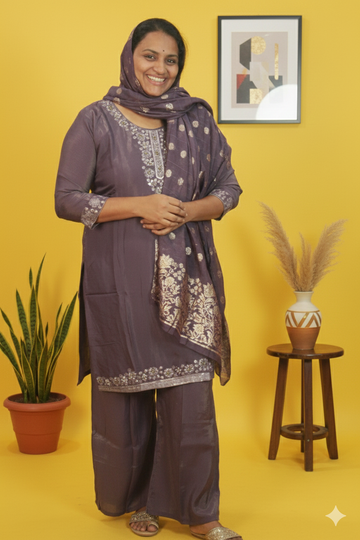 Vamika royal radiance in dark lavender silk palazzo set