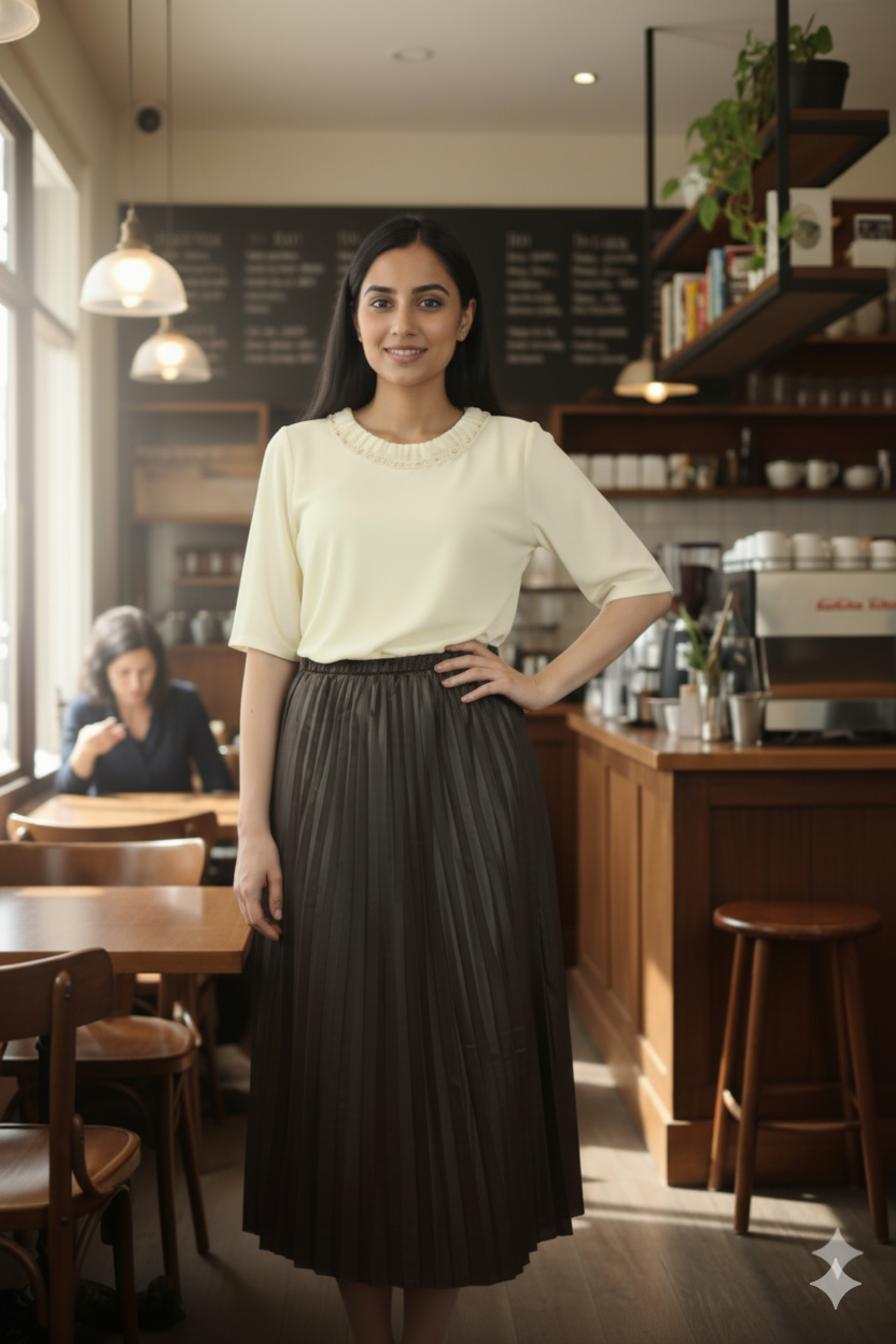 Leather skirt with korean imported fabric tee