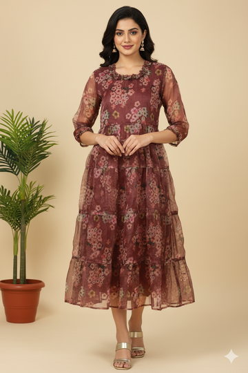 CHARMING WINE ORGANZA FROCK