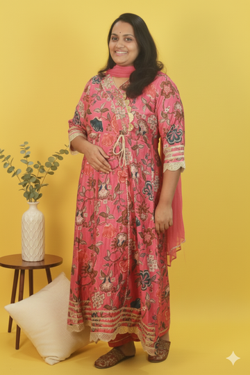 RajaRani majestic blooms in pink angrakha anarkali Set